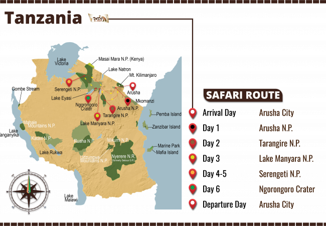 Classic Wildlife Safari Tado travel TZ map-01